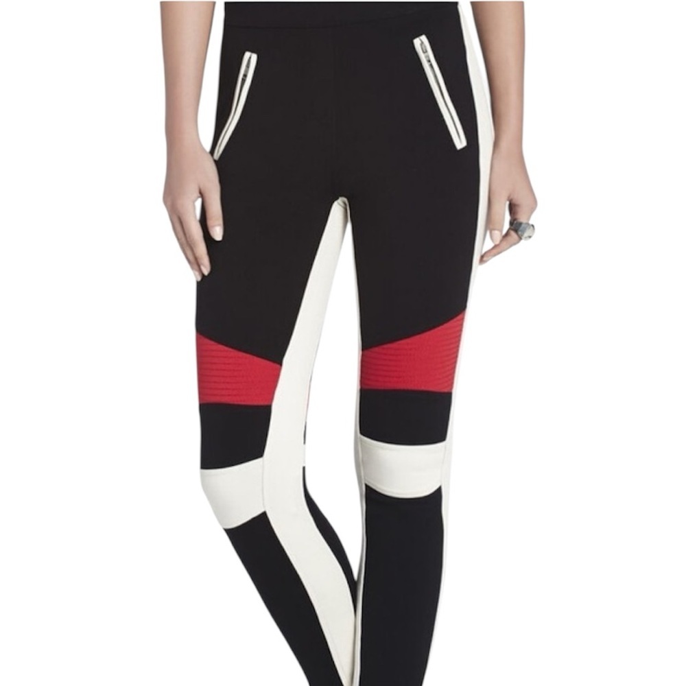 BCBGMAXAZRIA NWT Bond Moto Colorblock Pants Black White Red Size Large NEW